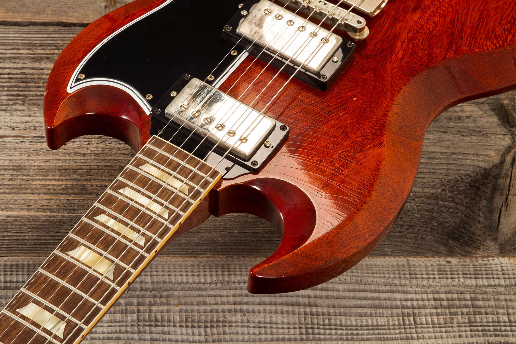 Gibson Custom Shop M2m Sg Standard 1964 Reissue 2h Ht Rw #301584 - Murphy Lab Light Aged Vintage Cherry - Double Cut E-Gitarre - Variation 5