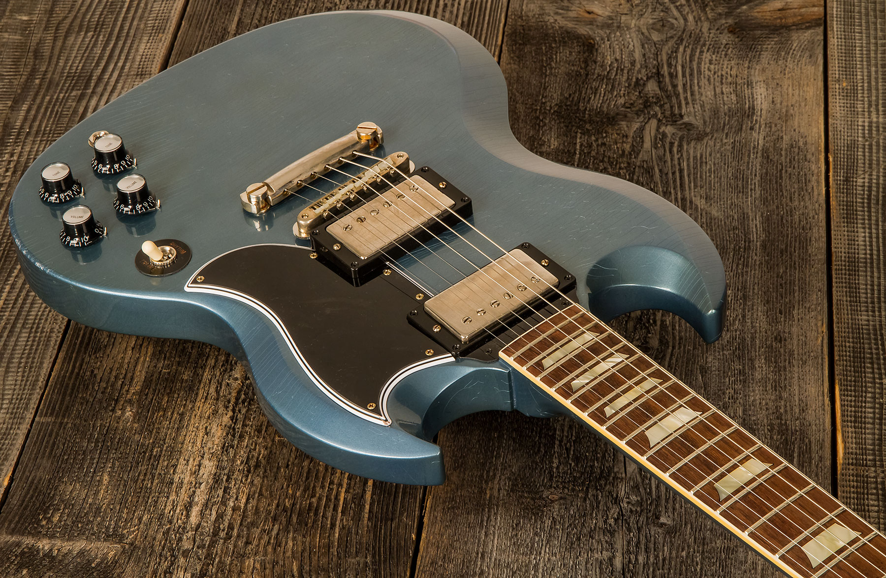 Gibson Custom Shop Murphy Lab Sg Standard 1964 Reissue 2h Ht Rw #009262 - Light Aged Pelham Blue - Double Cut E-Gitarre - Variation 1