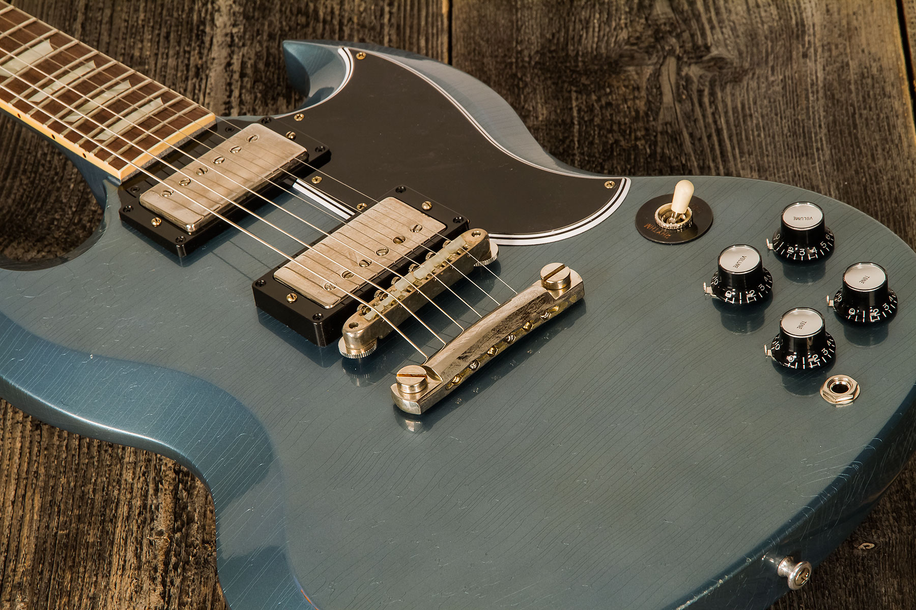 Gibson Custom Shop Murphy Lab Sg Standard 1964 Reissue 2h Ht Rw #009262 - Light Aged Pelham Blue - Double Cut E-Gitarre - Variation 3