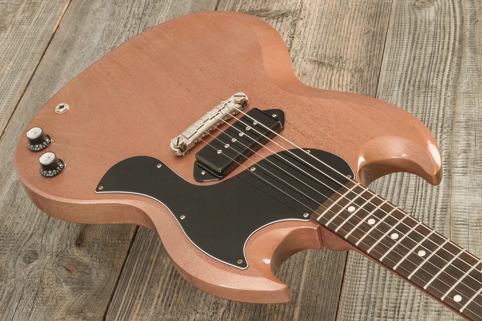 Gibson Custom Shop Sg Junior 1963 Lightning Bar 1s P90 Ht Rw - Vos Tv Heather Poly - Double Cut E-Gitarre - Variation 2