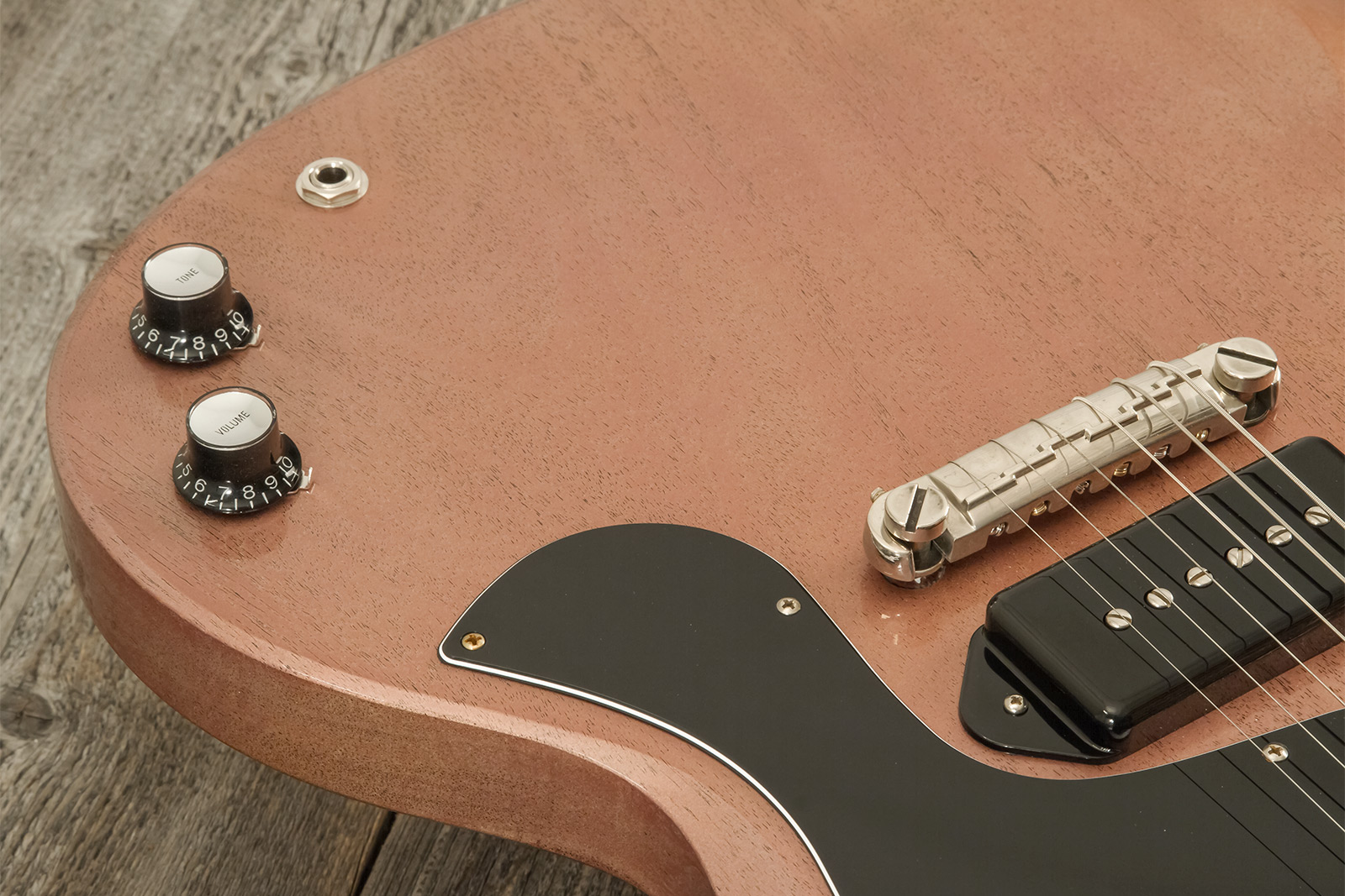Gibson Custom Shop Sg Junior 1963 Lightning Bar 1s P90 Ht Rw - Vos Tv Heather Poly - Double Cut E-Gitarre - Variation 3