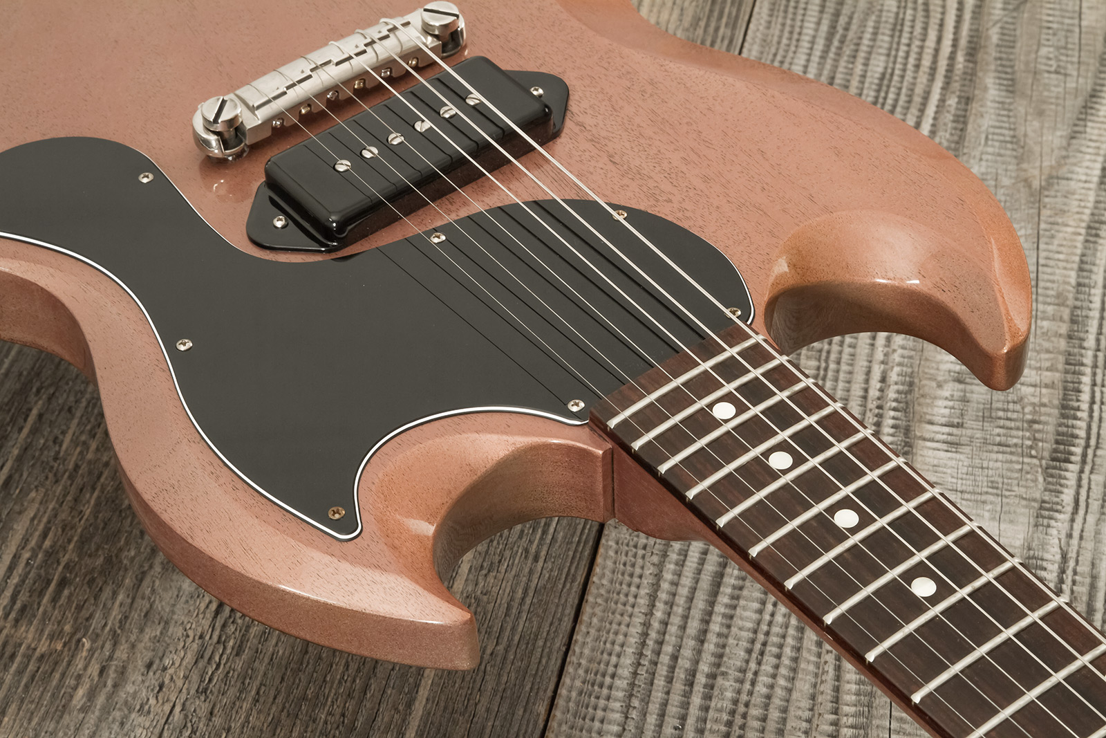 Gibson Custom Shop Sg Junior 1963 Lightning Bar 1s P90 Ht Rw - Vos Tv Heather Poly - Double Cut E-Gitarre - Variation 4