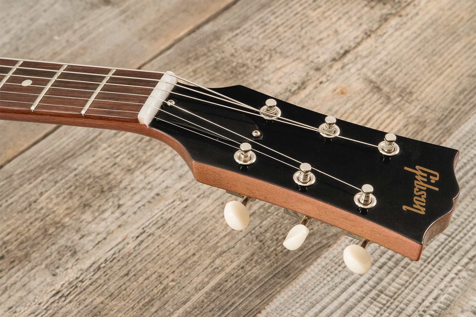 Gibson Custom Shop Sg Junior 1963 Lightning Bar 1s P90 Ht Rw - Vos Tv Heather Poly - Double Cut E-Gitarre - Variation 6