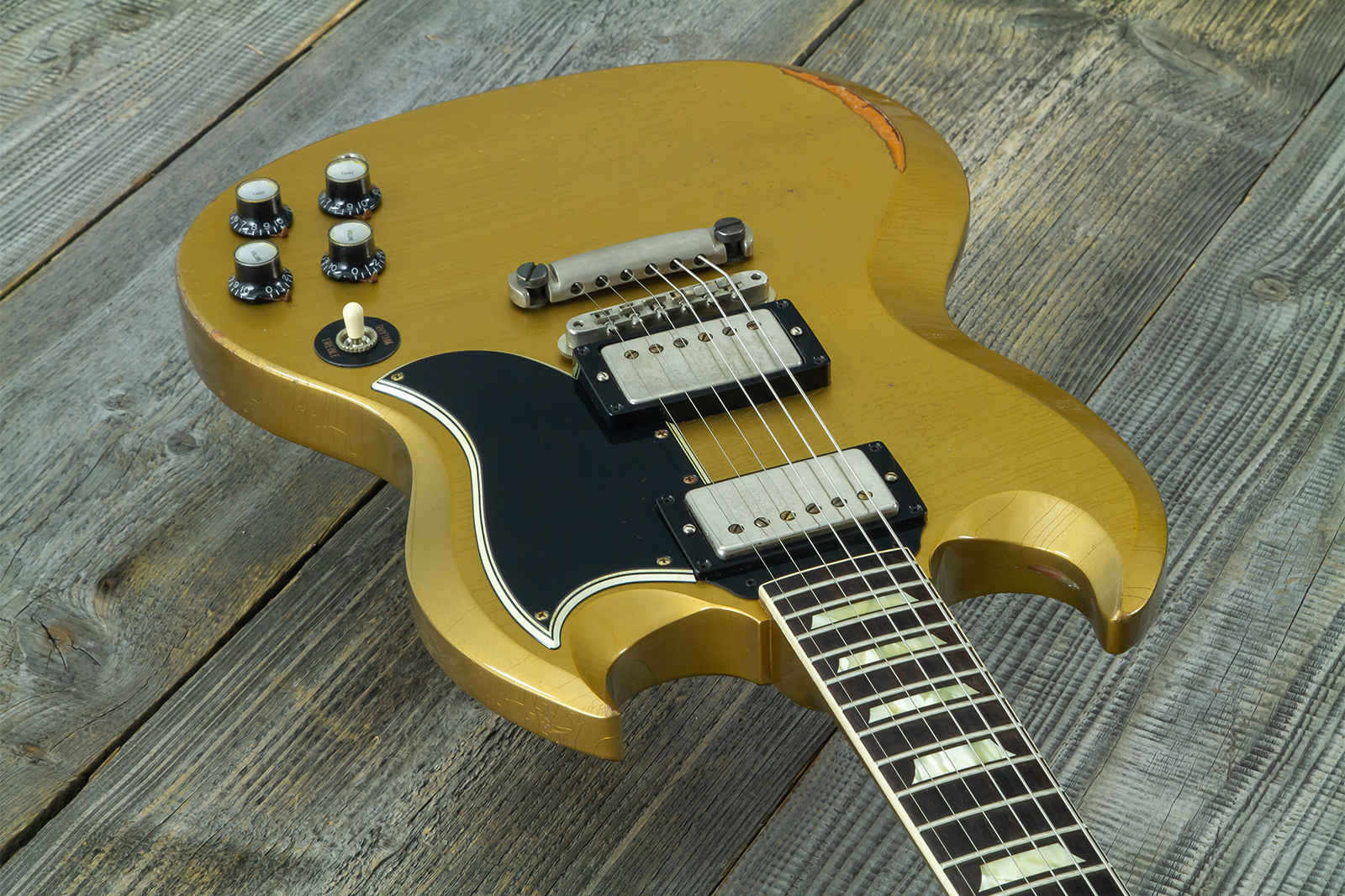 Gibson Custom Shop Sg Standard 1961 Reissue 2h Ht Rw #500881 - Murphy Lab Ultra Heavy Aged Double Gold - Double Cut E-Gitarre - Variation 2
