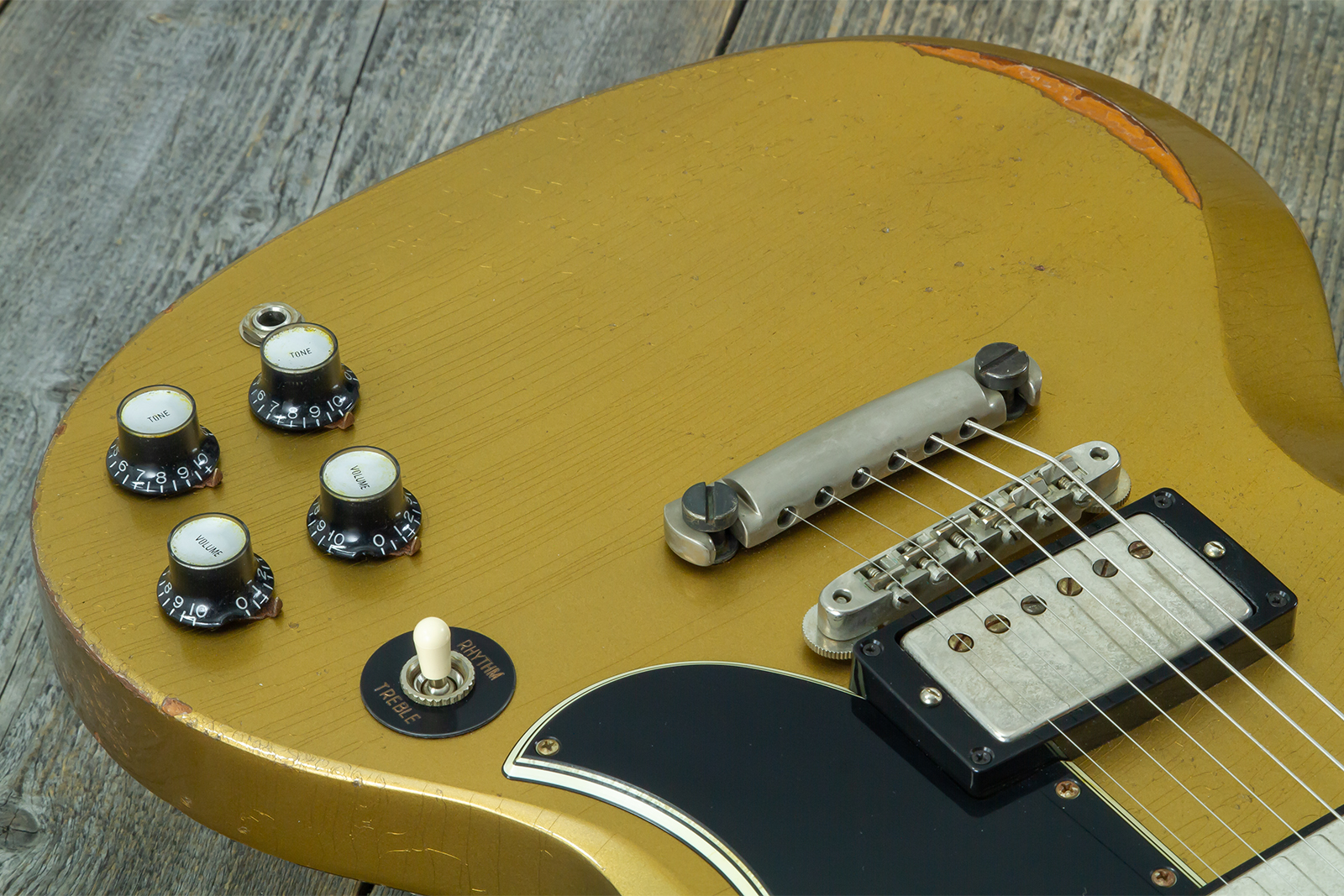 Gibson Custom Shop Sg Standard 1961 Reissue 2h Ht Rw #500881 - Murphy Lab Ultra Heavy Aged Double Gold - Double Cut E-Gitarre - Variation 3