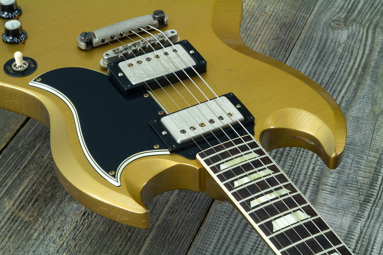 Gibson Custom Shop Sg Standard 1961 Reissue 2h Ht Rw #500881 - Murphy Lab Ultra Heavy Aged Double Gold - Double Cut E-Gitarre - Variation 4