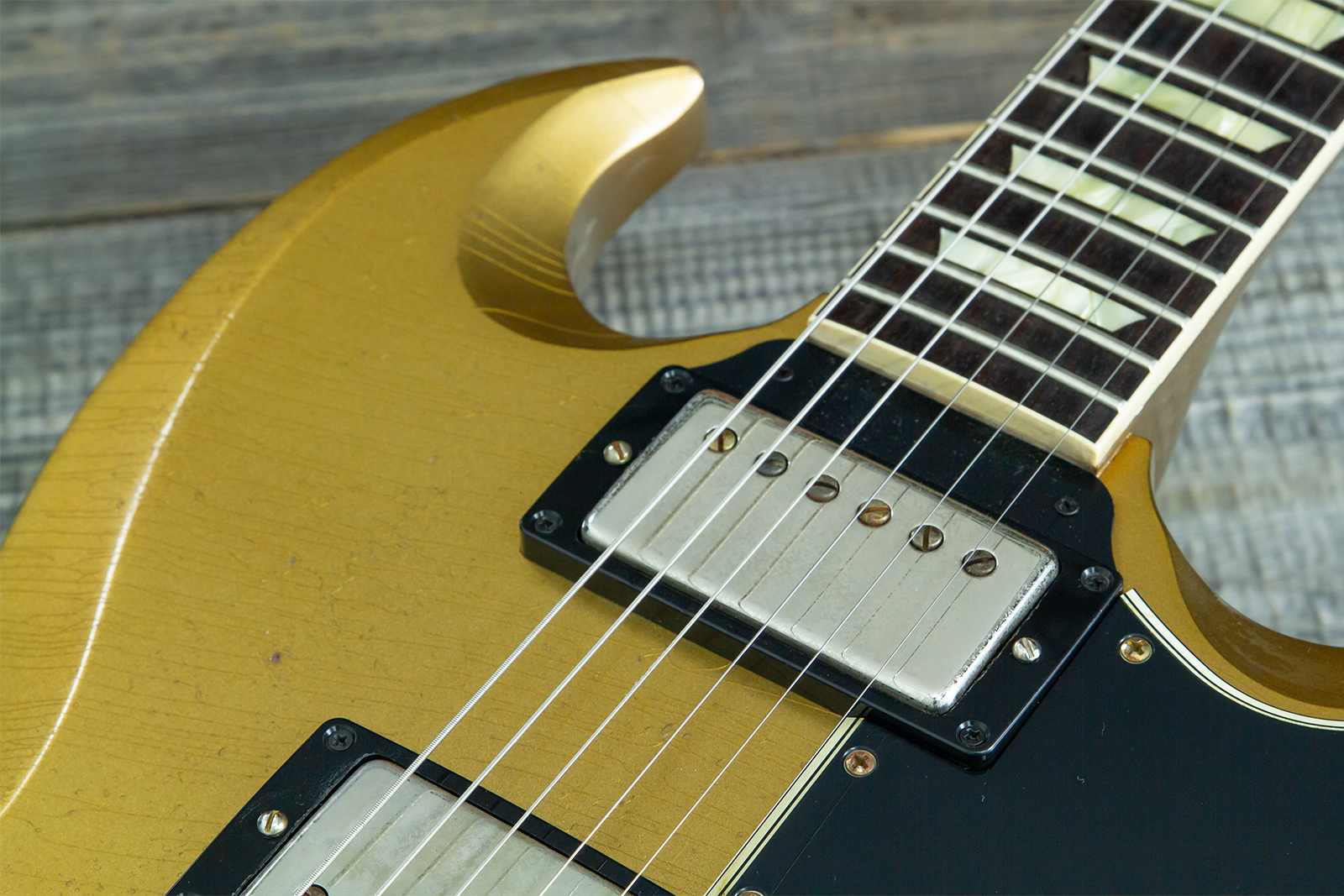 Gibson Custom Shop Sg Standard 1961 Reissue 2h Ht Rw #500881 - Murphy Lab Ultra Heavy Aged Double Gold - Double Cut E-Gitarre - Variation 7