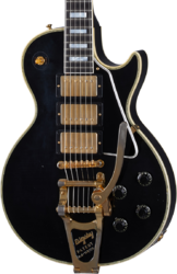 Single-cut-e-gitarre Gibson Custom Shop Murphy Lab 1957 Les Paul Custom 3-Pickup Bigsby Reissue - Light aged ebony 
