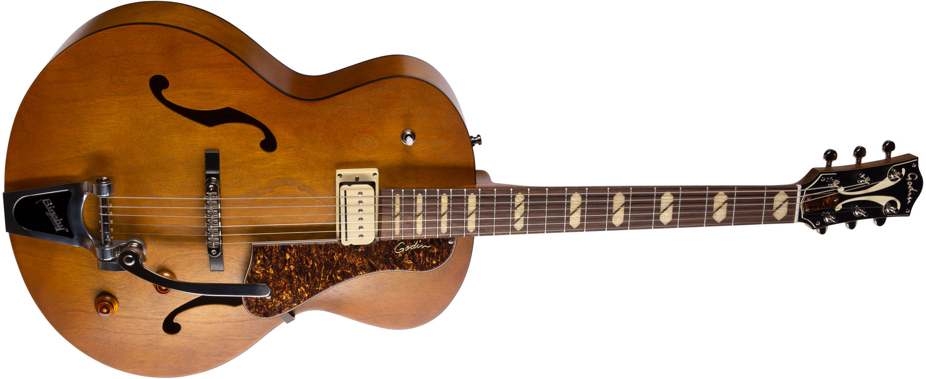 Godin 5th Avenue Jumbo P-rail 1h 1s P90 Bigsby Rw - Harvest Gold Semi-gloss - Hollowbody E-Gitarre - Variation 1