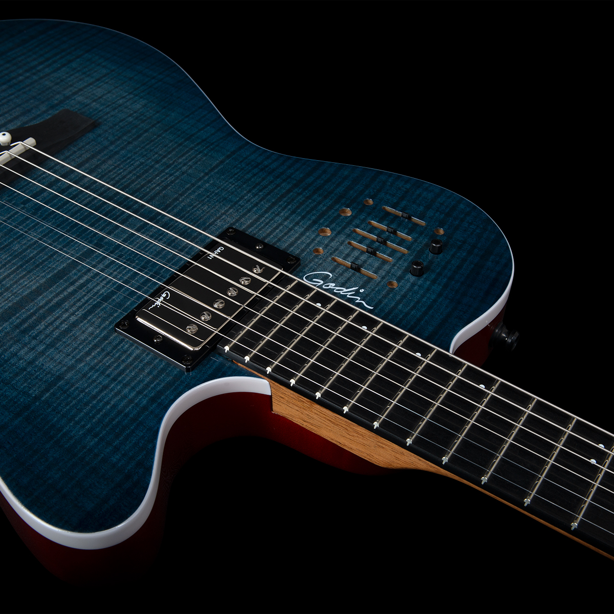 Godin A6 Ultra Rw - Denim Blue Flame - Westerngitarre & electro - Variation 4
