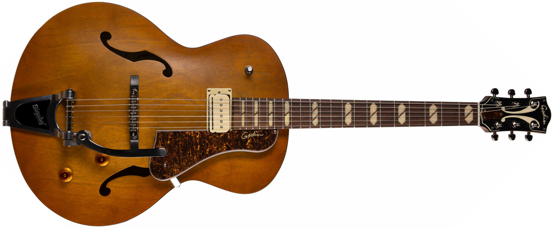 Godin 5th Avenue Jumbo P-rail 1h 1s P90 Bigsby Rw - Harvest Gold Semi-gloss - Hollowbody E-Gitarre - Main picture