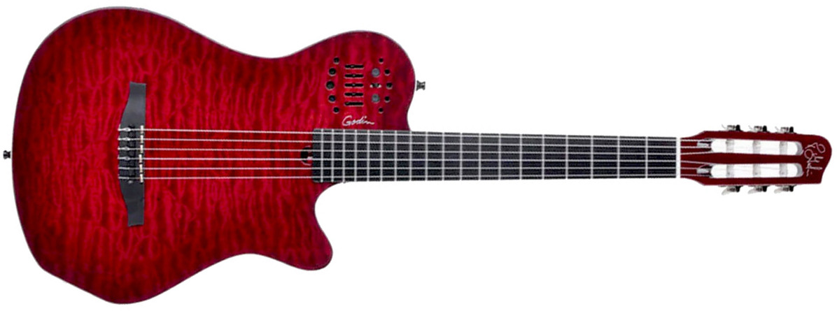 Godin Acs Sa Grand Concert Quilted Maple Multiac Nylon Cw Cedre Acajou Ric Synth Access - Trans Red - Westerngitarre & electro - Main picture