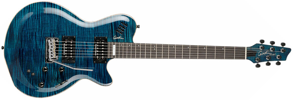 Godin Lgxt Sa Hh Seymour Duncan Piezo Midi Trem Ric - Trans Blue Flame Aa - Midi-/Digital-/Modeling Gitarren - Main picture