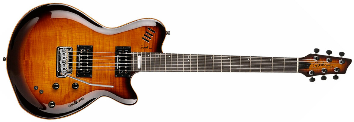 Godin Lgxt Sa Hh Seymour Duncan Piezo Midi Trem Ric - Cognac Burst Flame Aaa - Midi-/Digital-/Modeling Gitarren - Main picture