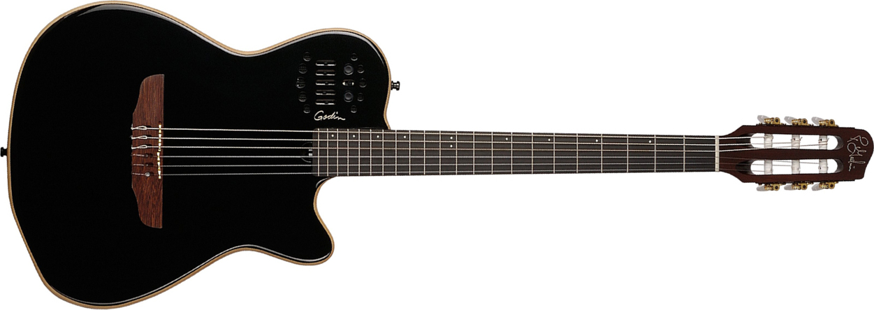 Godin Multiac Nylon Acs Sa Slim Synth Access +housse - Black - Konzertgitarren 4/4 - Main picture