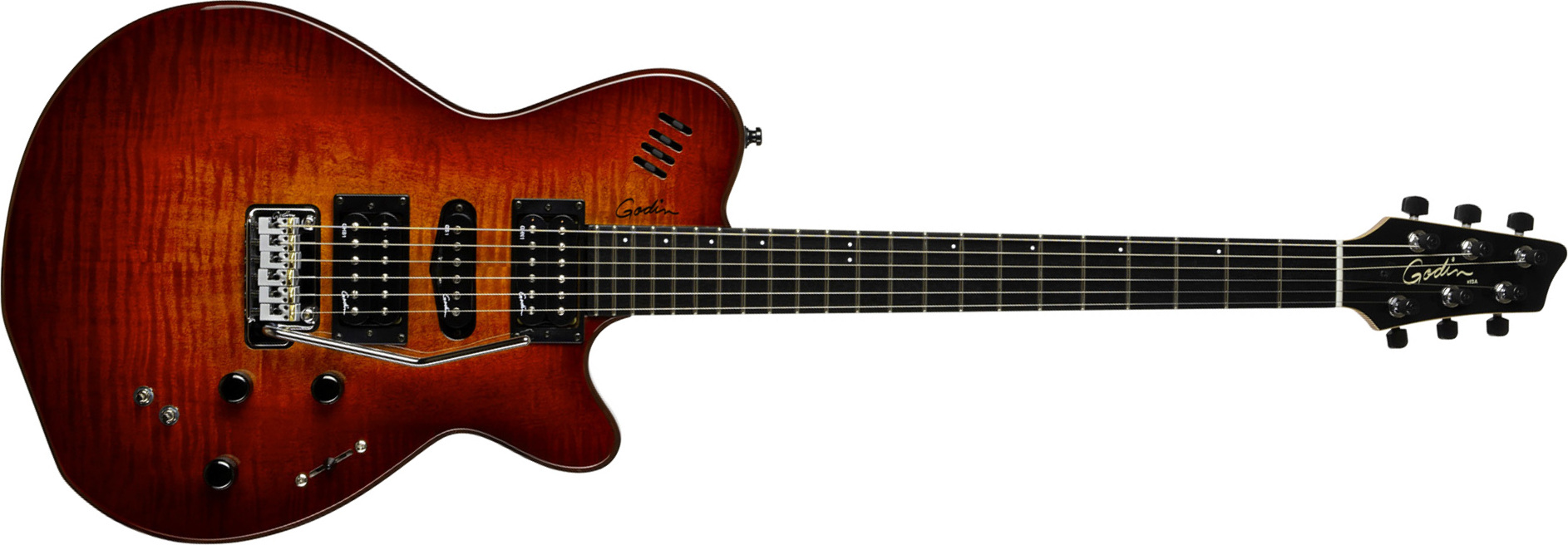 Godin Xtsa Hsh Piezo Midi Trem Ric - Lightburst Flame - Midi-/Digital-/Modeling Gitarren - Main picture