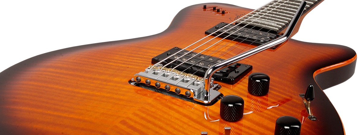 Godin Lgxt Sa Hh Seymour Duncan Piezo Midi Trem Ric - Cognac Burst Flame Aaa - Midi-/Digital-/Modeling Gitarren - Variation 1