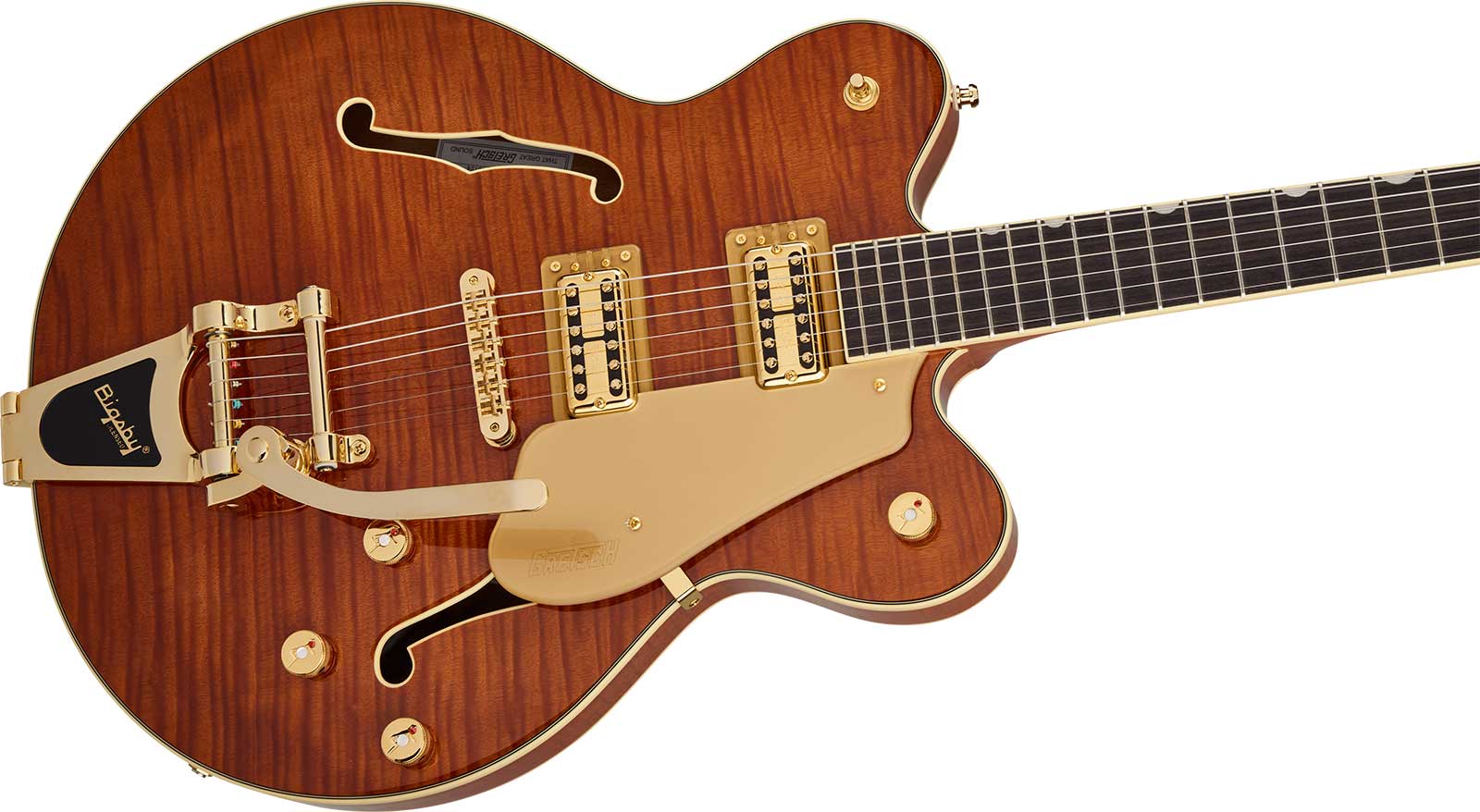 Gretsch Broadkaster Flame Okoume Dc Bigsby Electromatic 2h Trem Rw - Roundup Orange Stain - Semi-Hollow E-Gitarre - Variation 2