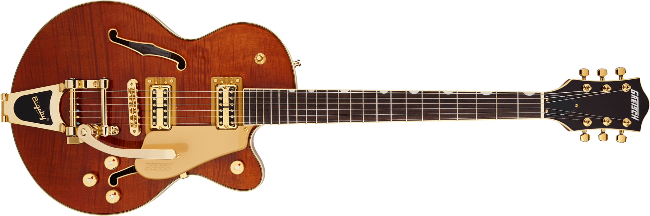 Gretsch Broadkaster Jr Flame Okoume Dc Bigsby Electromatic 2h Trem Rw - Roundup Orange Stain - Semi-Hollow E-Gitarre - Main picture