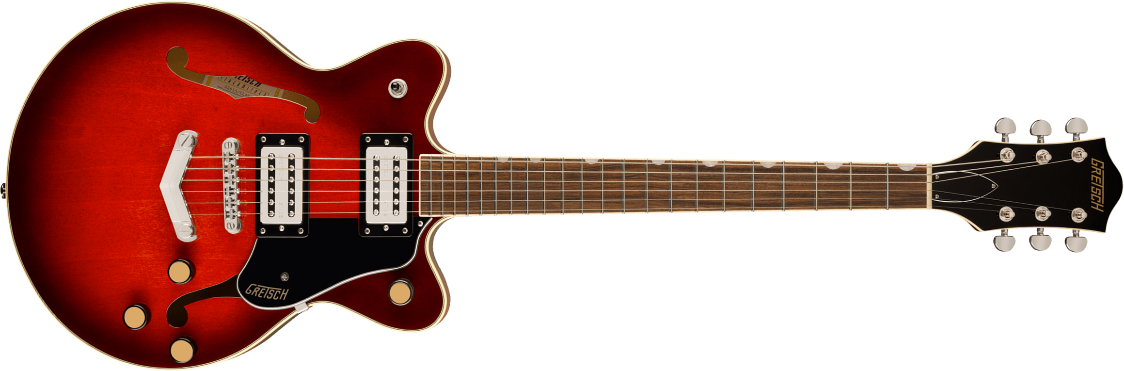 Gretsch G2655 Center Block Jr Dc V-stoptail Streamliner 2h Ht Lau - Claret Burst - Double Cut E-Gitarre - Main picture