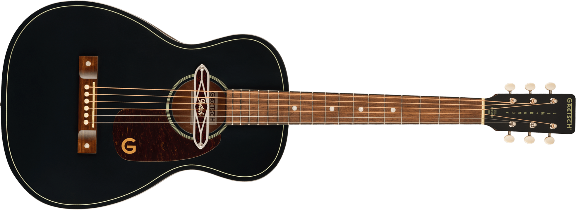 Gretsch Jim Dandy Deltolux Parlor Tout Sapele Noy - Black Top Semi Gloss - Elektroakustische Gitarre - Main picture