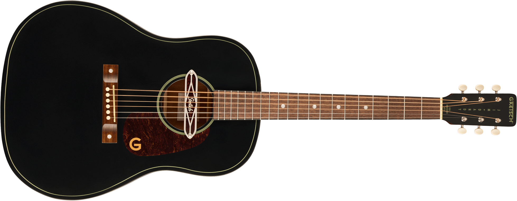 Gretsch Jim Dandy Deltoluxe Dreadnought Tout Sapele Noy - Black Top Semi Gloss - Elektroakustische Gitarre - Main picture