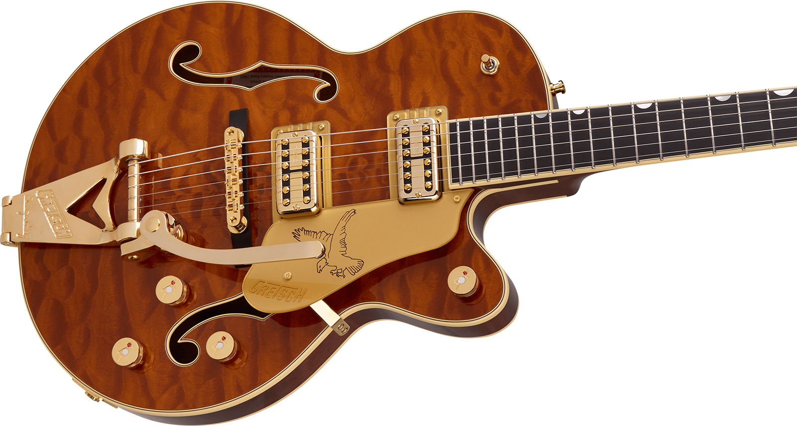 Gretsch Falcon Center Block Jr Bigsby Quilted Maple Pro Jap Ltd 2h Trem Eb - Roundup Orange Stain - Single-Cut-E-Gitarre - Variation 2
