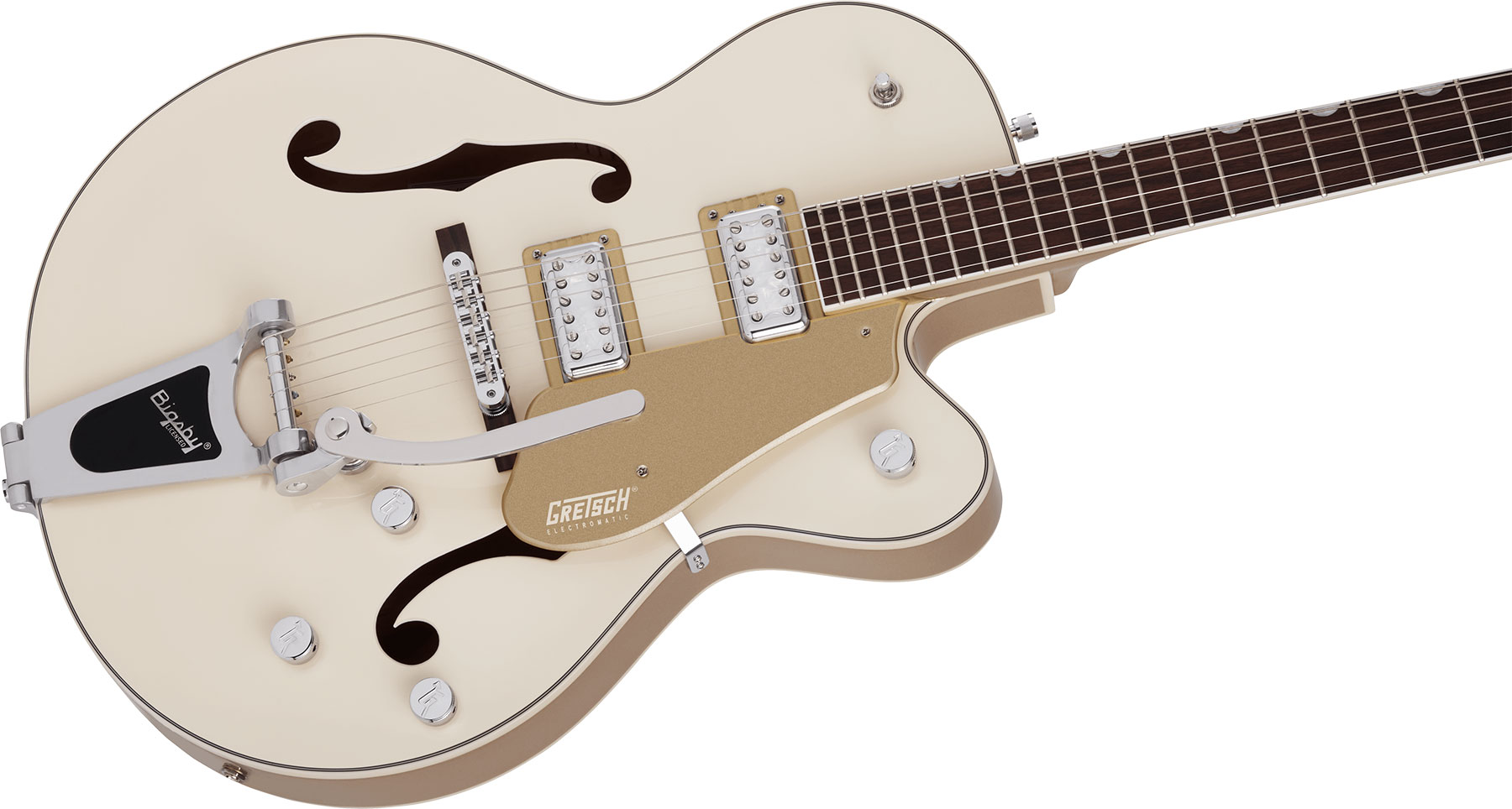Gretsch G5410t Tri-five Electromatic Hollow Hh Bigsby Rw - Two-tone Vintage White/casino Gold - Semi-Hollow E-Gitarre - Variation 2