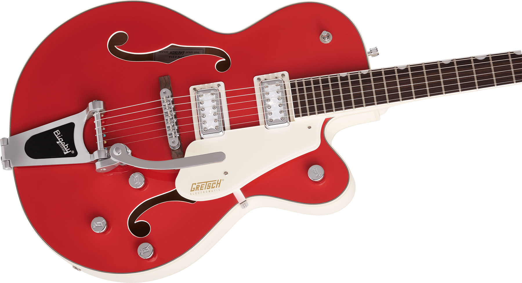 Gretsch G5410t Tri-five Electromatic Hollow Hh Bigsby Rw - 2-tone Fiesta Red On Vintage White - Semi-Hollow E-Gitarre - Variation 2