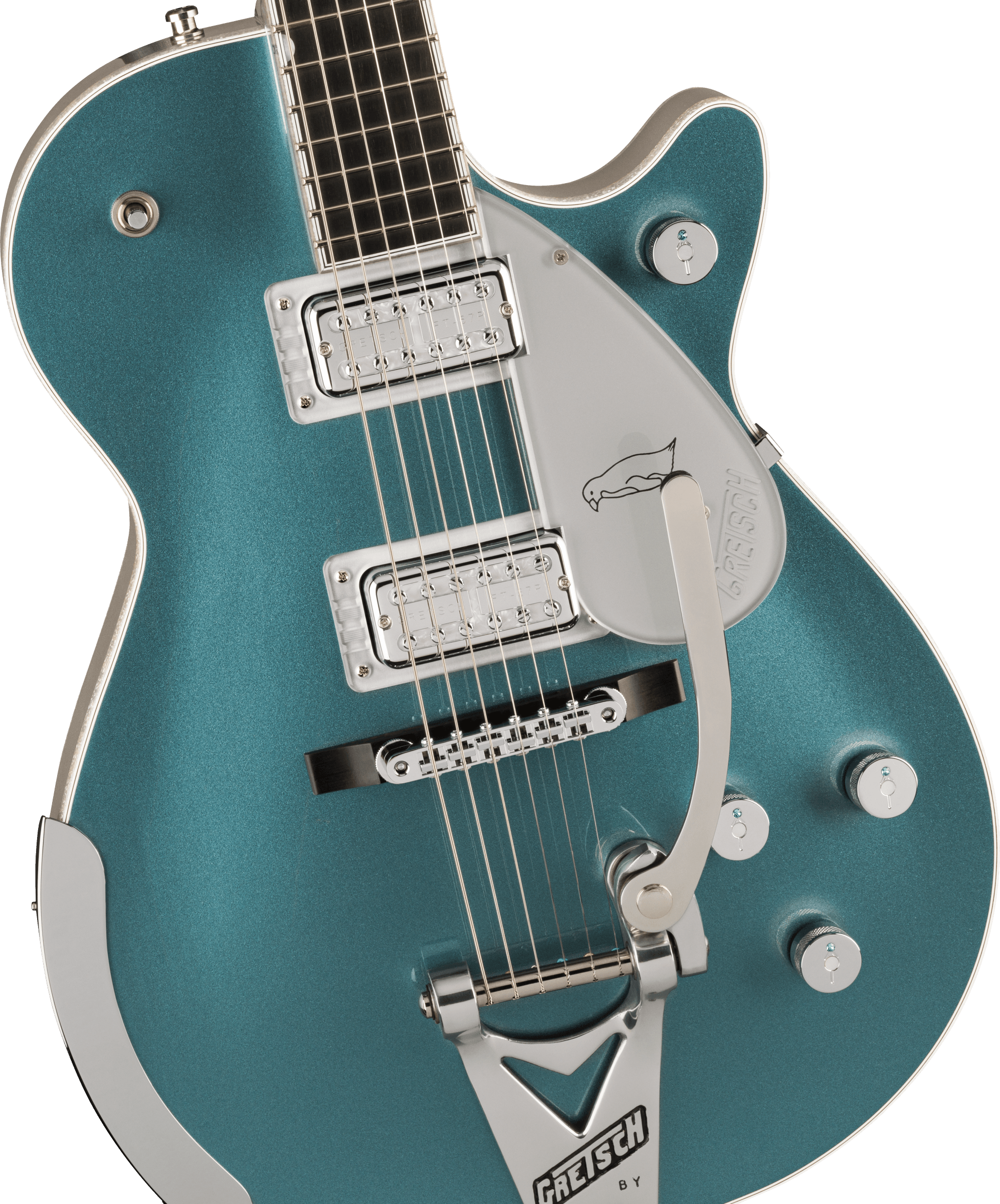 Gretsch G6134t-140 Ltd 140th Double-platinum Penguin Bigsby Pro Jap 2h Trem Eb - Two-tone Stone / Pure Platinum - Single-Cut-E-Gitarre - Variation 2