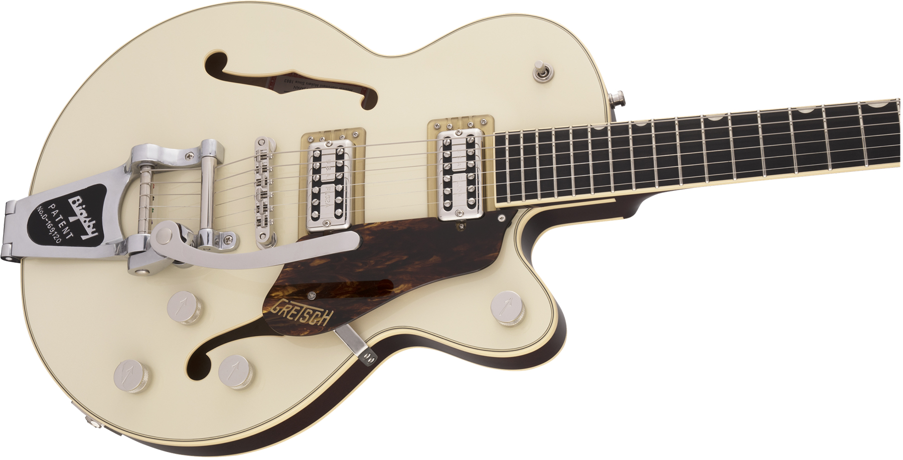 Gretsch G6659t Broadkaster Jr Center Bloc Players Edition Nashville Pro Japon Bigsby Eb - Two-tone Lotus Ivory/walnut Stain - Semi-Hollow E-Gitarre - 