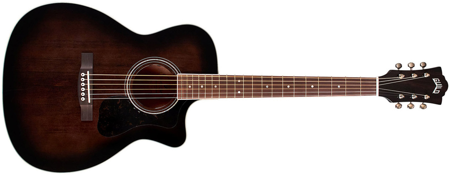 Guild Om-260ce Deluxe Flamed Mahogany Westerly Orchestra Cw Epicea Acajou Pf - Transparent Black Burst - Elektroakustische Gitarre - Main picture