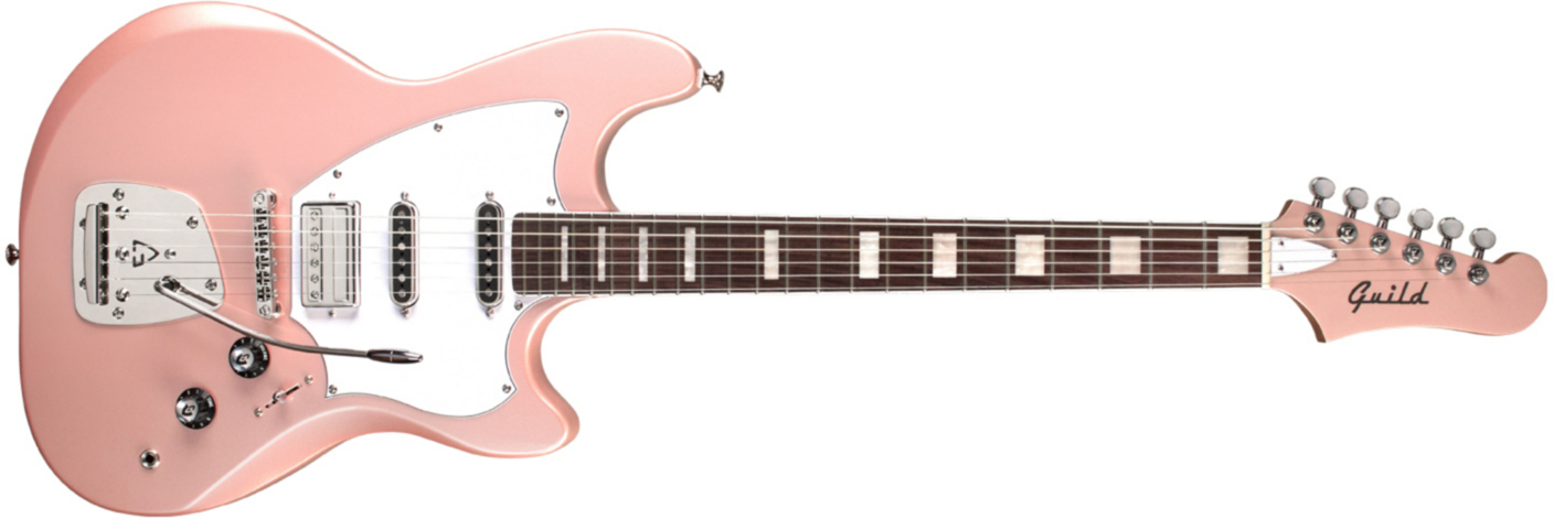 Guild Surfliner Deluxe Trem Hss Rw - Rose Quartz Metallic - Retro-Rock-E-Gitarre - Main picture