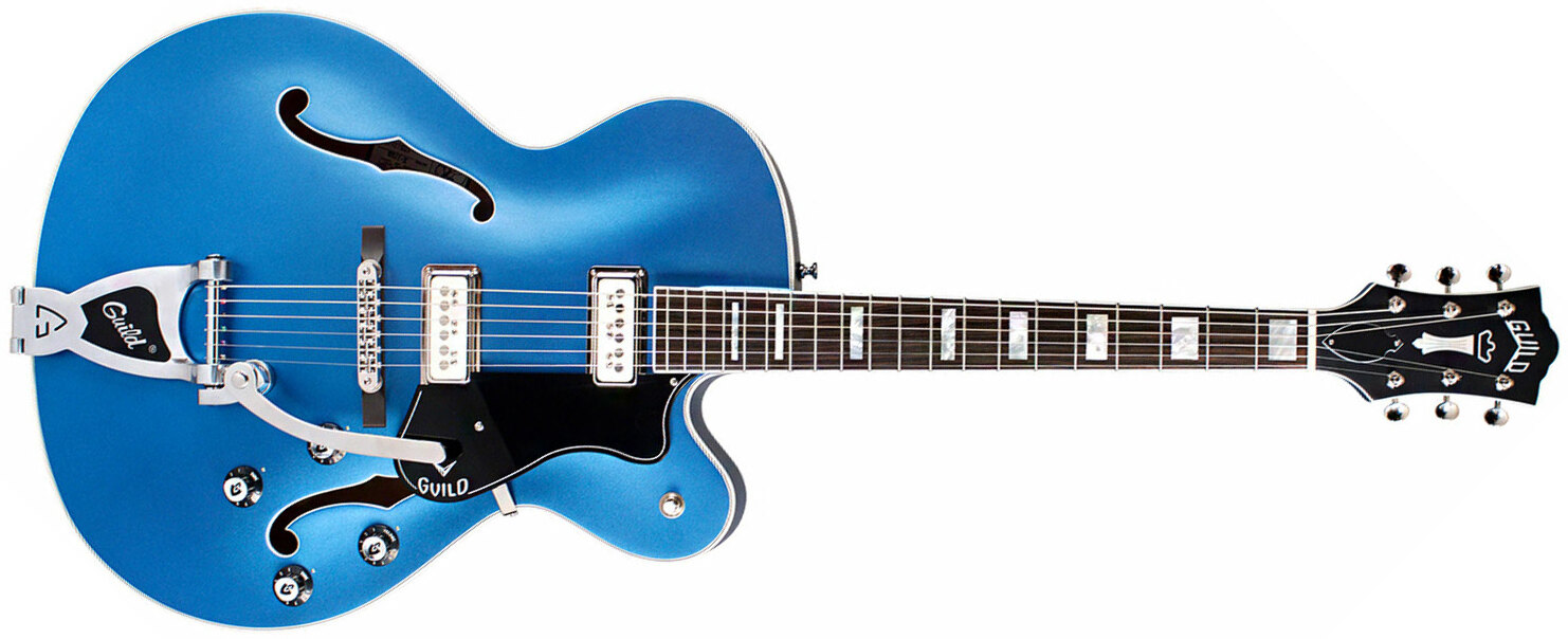 Guild X-175b Manhattan Newark St Collection Bigsby +etui - Malibu Blue - Semi-Hollow E-Gitarre - Main picture