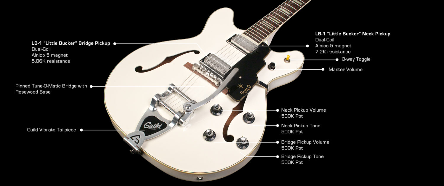 Guild Starfire V Newark St Hh Bigsby Rw - White - Semi-Hollow E-Gitarre - Variation 5