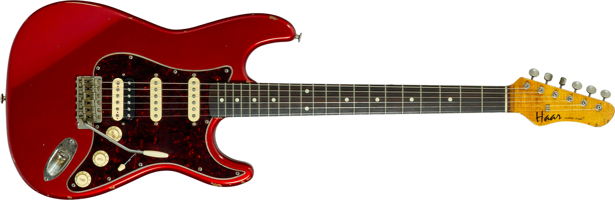 Haar Guitars Trad S Hss Lindy Fralin Trem Rw #43516 - Aged Candy Apple Red - E-Gitarre in Str-Form - Main picture