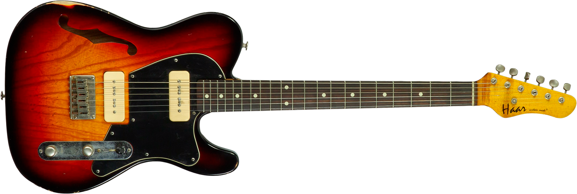 Haar Guitars Trad T Thinline 2s P90 Lindy Fralin Rw #43668 - Aged 3 Tone Sunburst - E-Gitarre in Teleform - Main picture