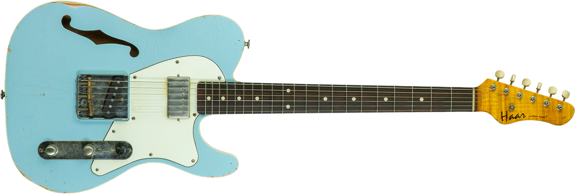 Haar Guitars Trad T Thinline Custom Sh Lindy Fralin Rw #43670 - Aged Sonic Blue - E-Gitarre in Teleform - Main picture