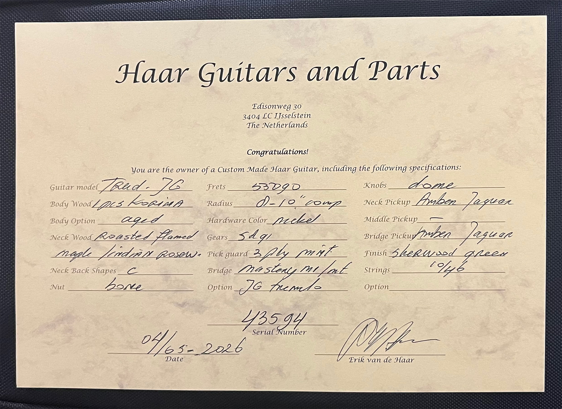 Haar Guitars Trad Jg 2s Amber Trem Rw #43594 - Aged Sherwood Green Metallic - Retro-Rock-E-Gitarre - Variation 17