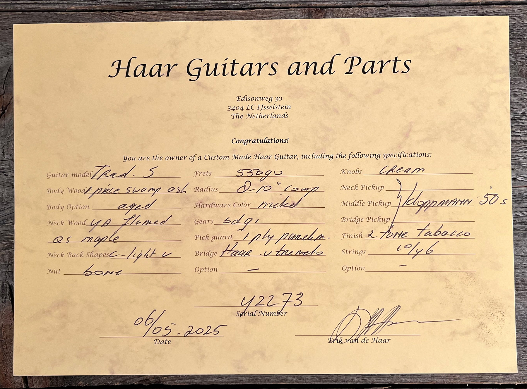 Haar Guitars Trad S 3s Kloppman Trem Mn #42273 - Aged 2-tone Tobacco - E-Gitarre in Str-Form - Variation 11