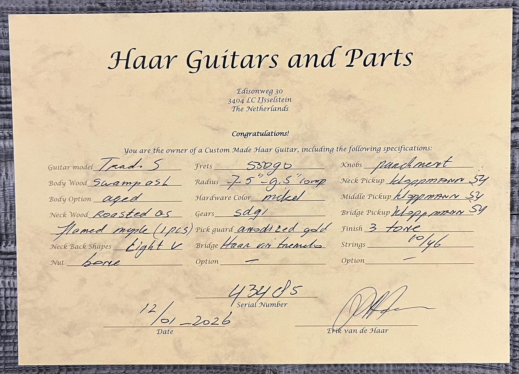 Haar Guitars Trad S 3s Kloppmann Mn #43485 - Aged 3 Tone Sunburst - E-Gitarre in Str-Form - Variation 12