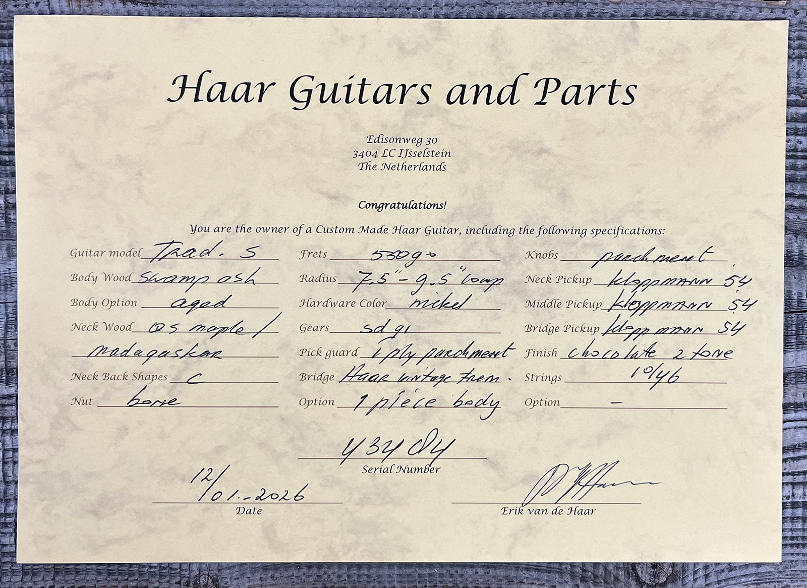 Haar Guitars Trad S 3s Klopppmann Trem Rw #43484 - Aged 2-tone Chocolate Sunburst - E-Gitarre in Str-Form - Variation 11