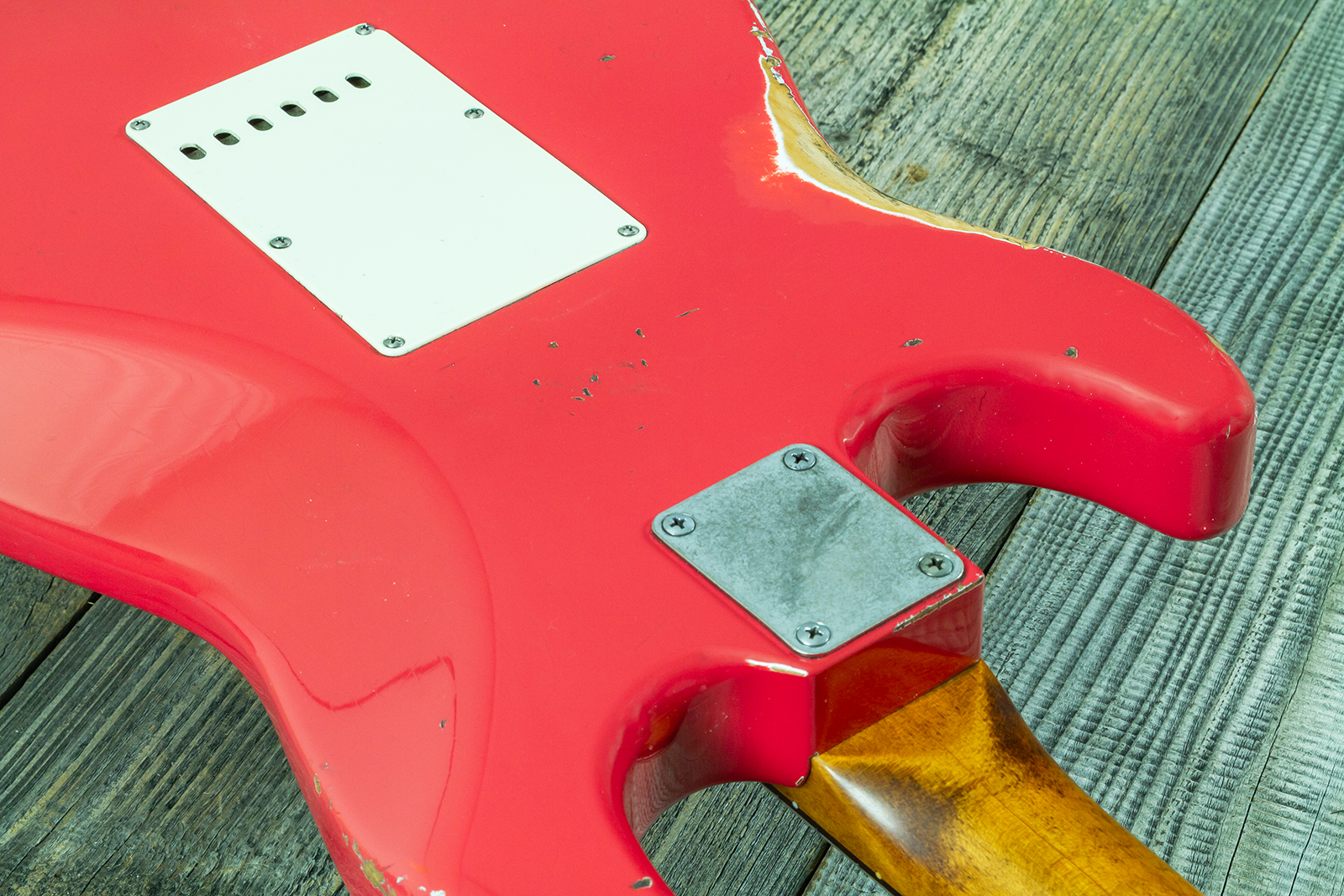 Haar Guitars Trad S 3s Klopppmann Trem Rw #43486 - Aged Fiesta Red - E-Gitarre in Str-Form - Variation 8