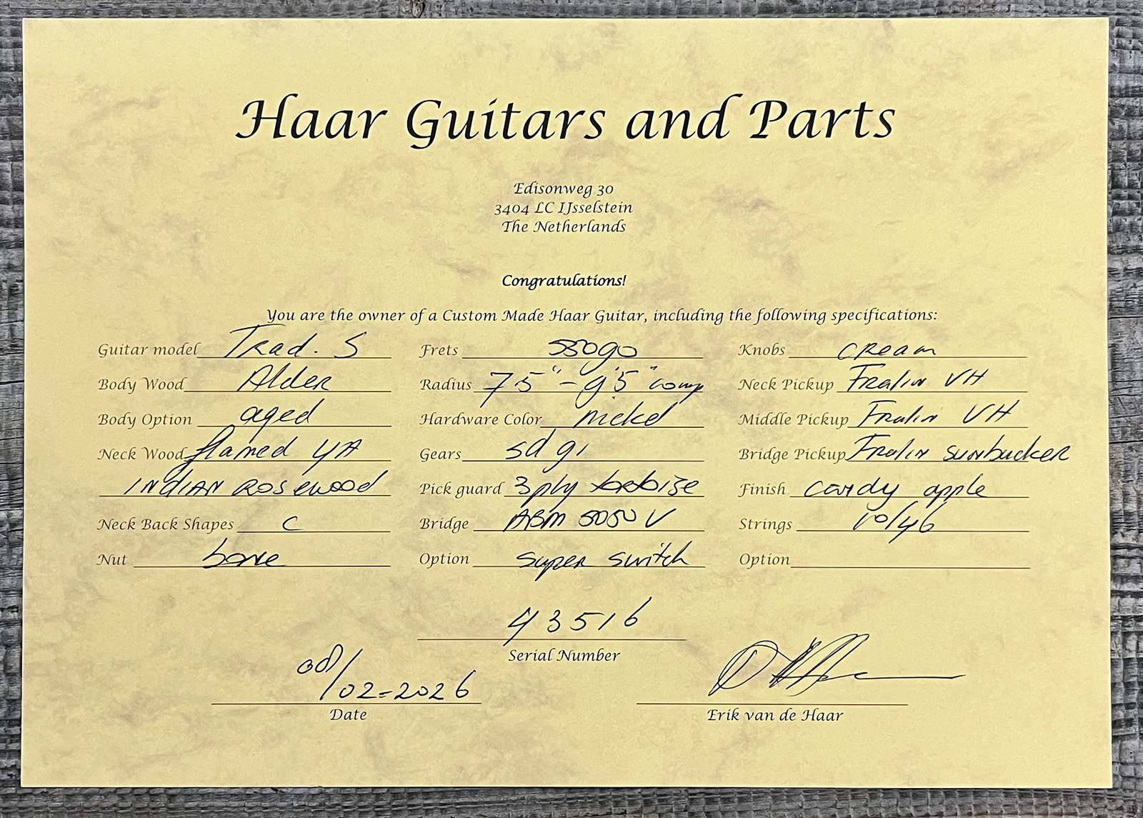 Haar Guitars Trad S Hss Lindy Fralin Trem Rw #43516 - Aged Candy Apple Red - E-Gitarre in Str-Form - Variation 13