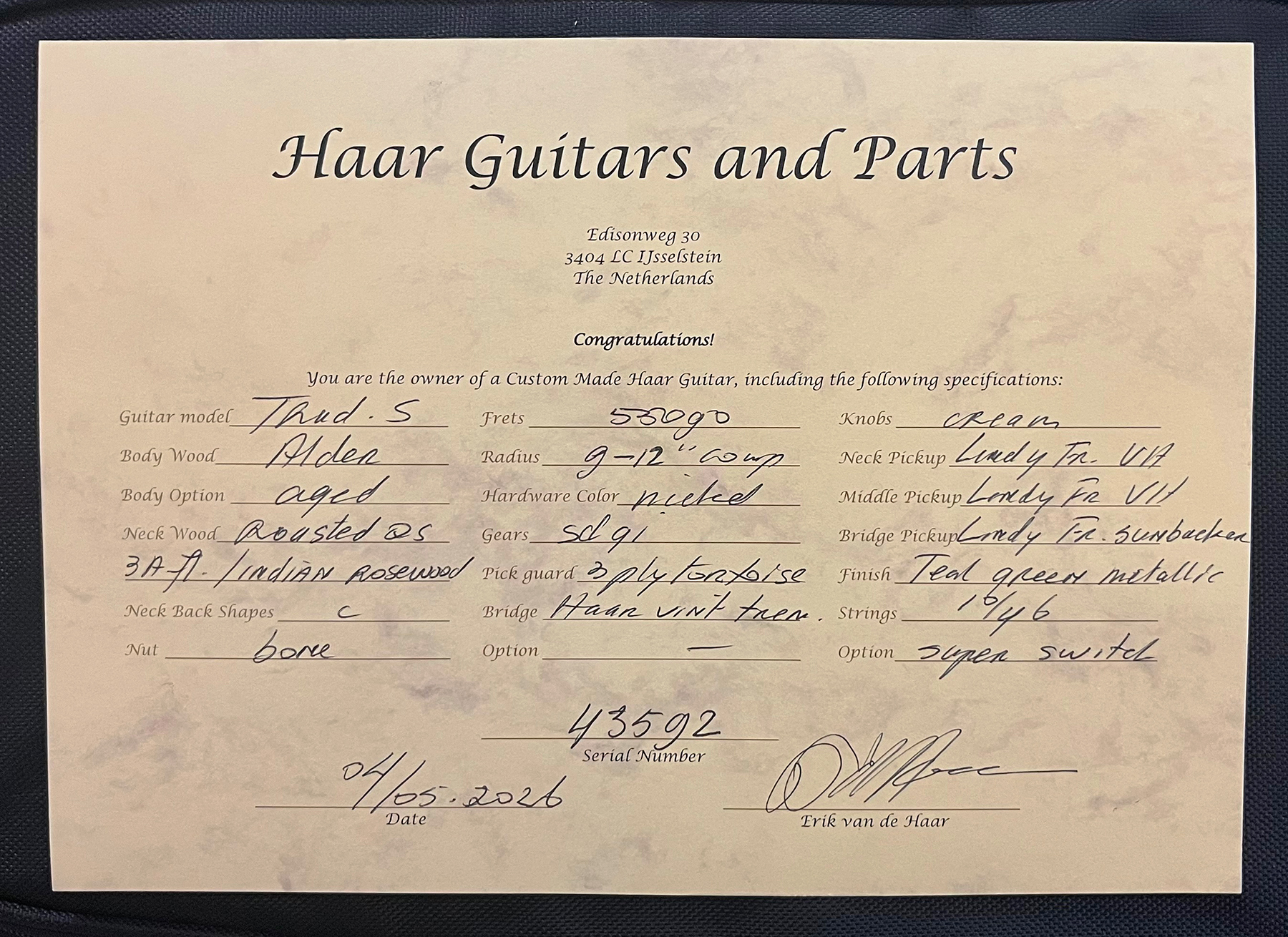 Haar Guitars Trad S Hss Lindy Fralin Trem Rw #43592 - Aged Teal Green Metallic - E-Gitarre in Str-Form - Variation 14