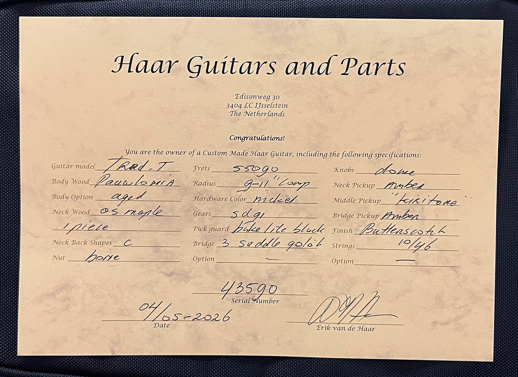 Haar Guitars Trad T 2s Amber Ht Mn #43590 - Aged Butterscotch - E-Gitarre in Teleform - Variation 15