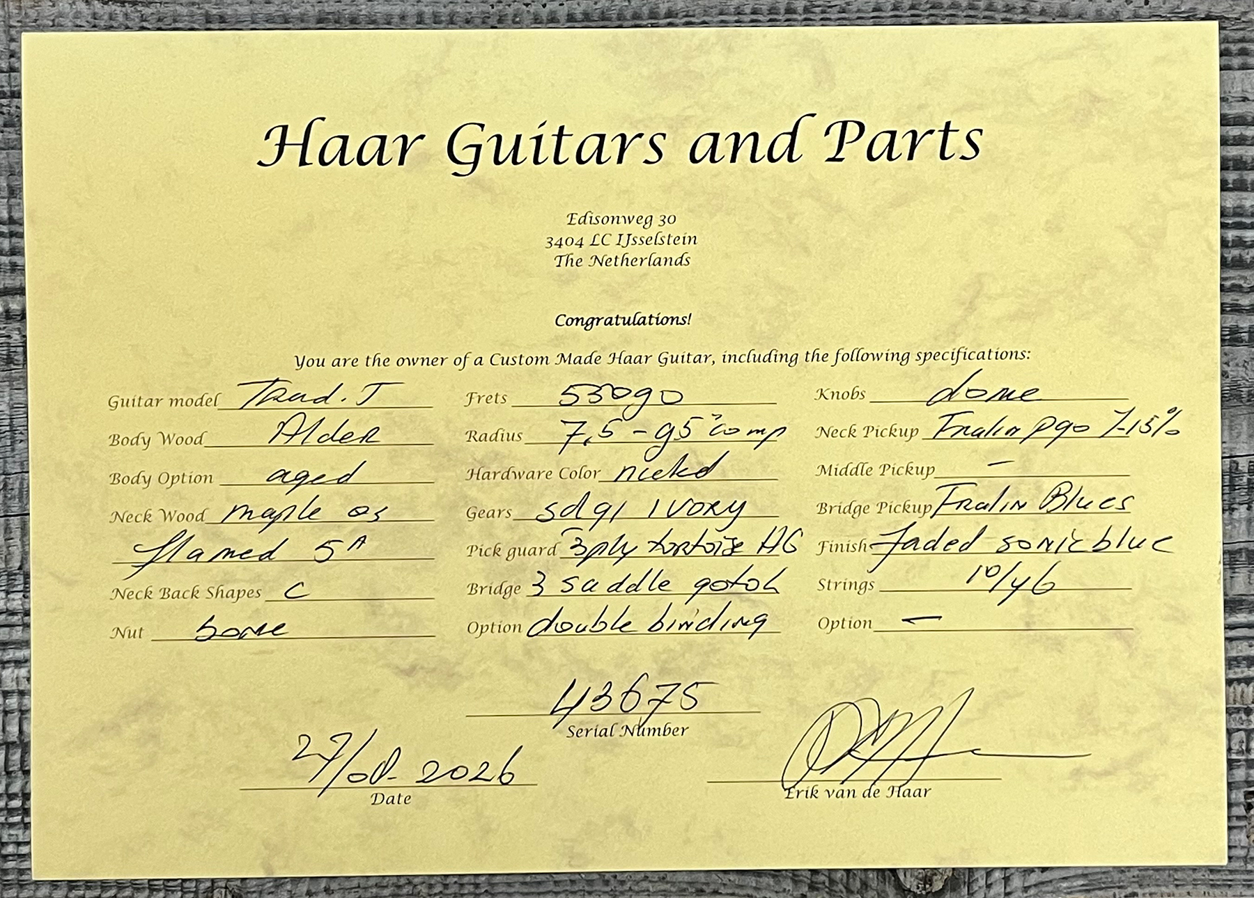 Haar Guitars Trad T  2s Lindy Fralin P90 #43675 - Aged Faded Sonic Blue - E-Gitarre in Teleform - Variation 14