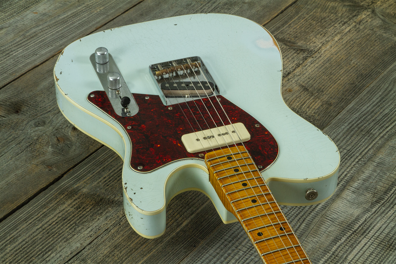 Haar Guitars Trad T  2s Lindy Fralin P90 #43675 - Aged Faded Sonic Blue - E-Gitarre in Teleform - Variation 3