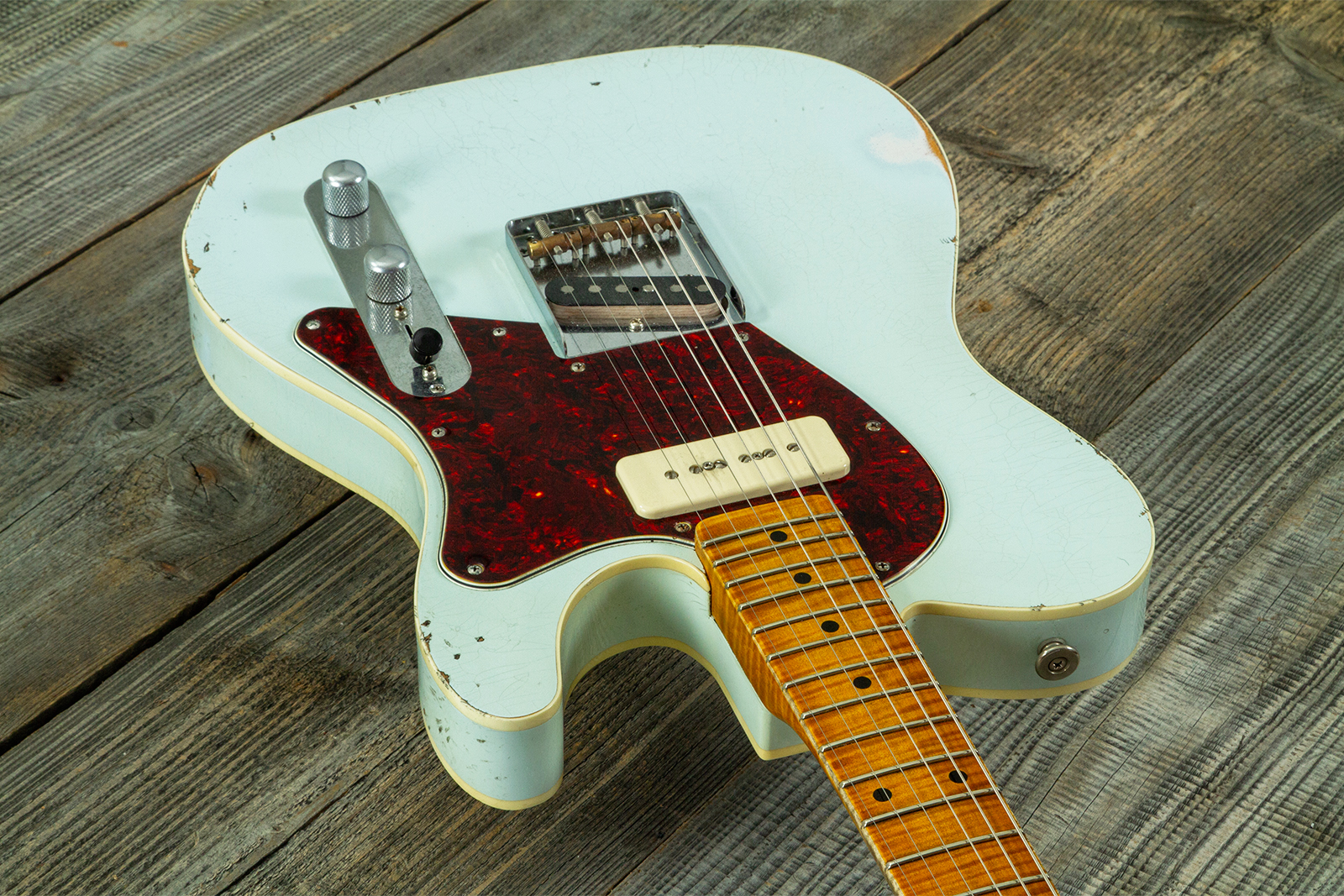 Haar Guitars Trad T  2s Lindy Fralin P90 #43675 - Aged Faded Sonic Blue - E-Gitarre in Teleform - Variation 4