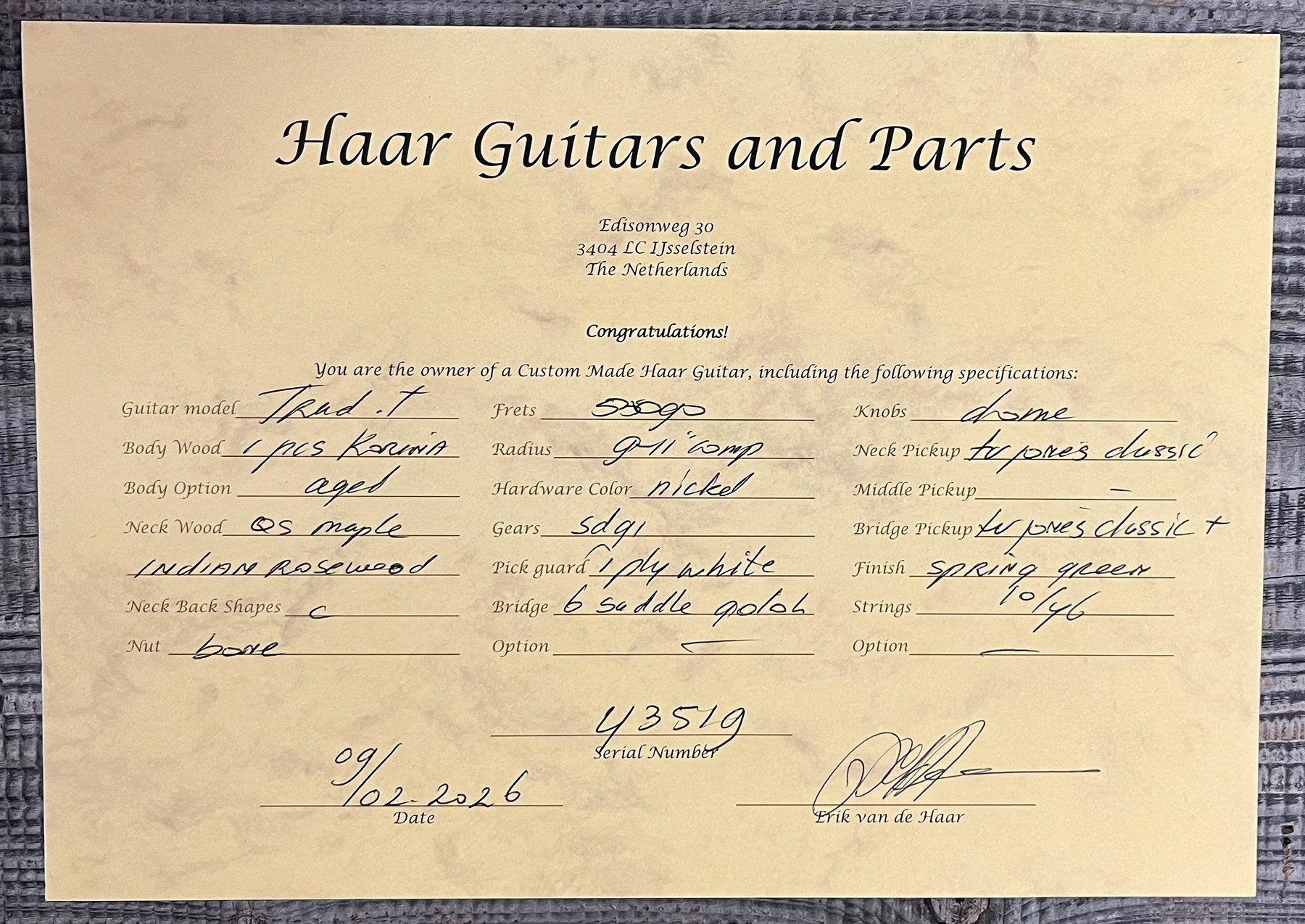 Haar Guitars Trad T Custom 2h Tv Jones Ht Rw #43519 - Aged Spring Green - E-Gitarre in Teleform - Variation 12